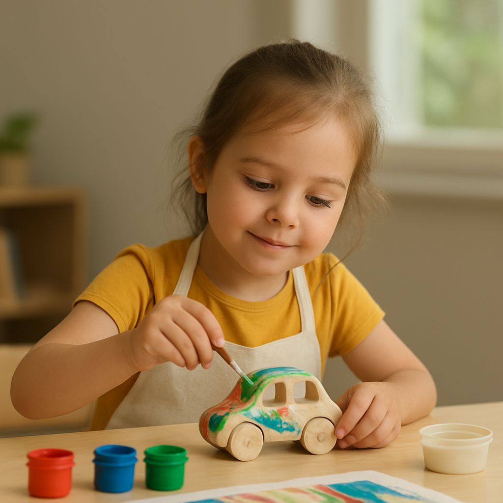 Kids painting mini cars