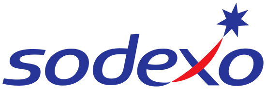 Sodexo logo with blue and red design on a white background