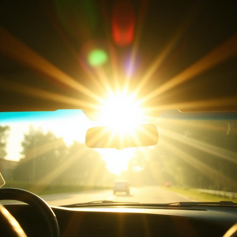 Bright afternoon sunlight beaming into a hot car interior, causing heat buildup on the dashboard.
